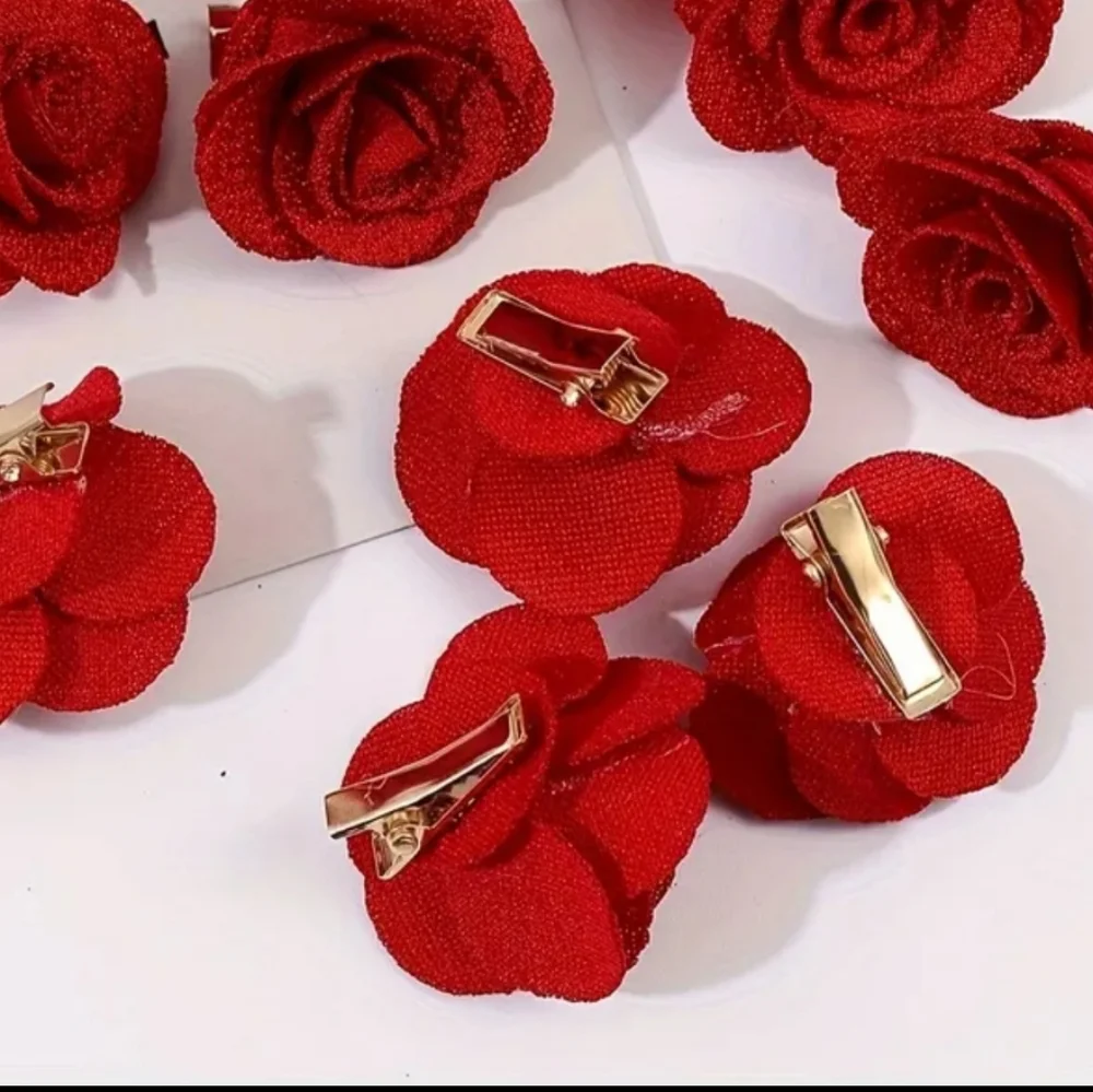 10pc Pink Rose Hair Clips 3D Soft Fabric With Golden Alligator Clips (OS) NWT